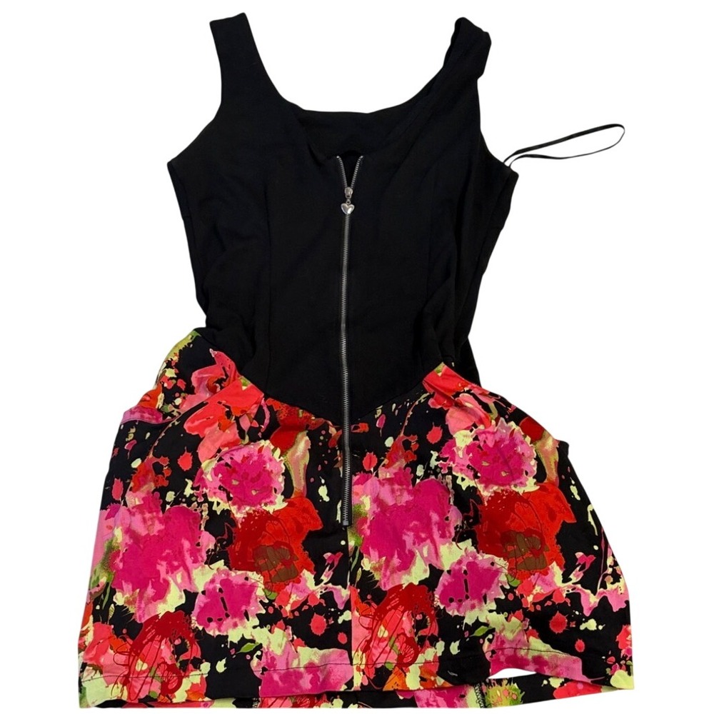 Floral Zip Front dress‎ Black Pink Red Abstract Print Sleeveless Heart Zipper